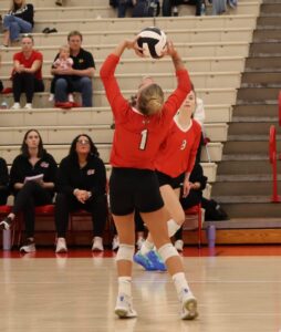 Tori Fadness sets a ball during Rossville's 3-2 win over Covington in the Regional Championship, photo provided by Jennifer Allinder Stingley